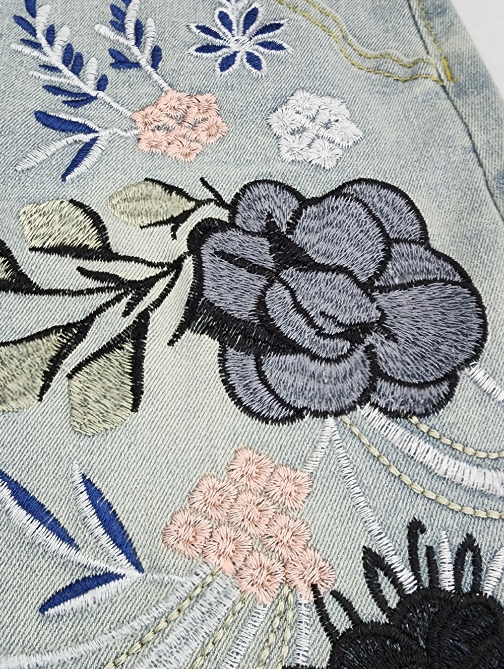 Boho Fringe Embroidered Denim Midi Skirt Western Festival Size S - Picture 3 of 12